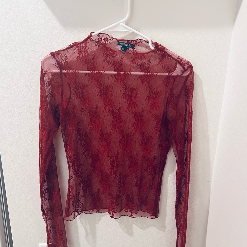 Wild Fable Red Sheer Lace Long Sleeve Blouse